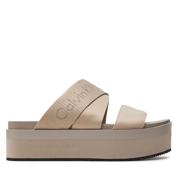 Calvin Klein Jeans Natikače Calvin Klein Jeans Flatform Sandal Webbing In Mr YW0YW01361 Triple Eggshell ACF