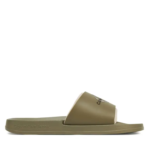 Calvin Klein Jeans Natikače Calvin Klein Jeans Slide Rubber Neoprene Monologo YM0YM00361 Kaki