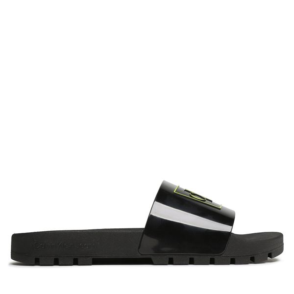 Calvin Klein Jeans Natikače Calvin Klein Jeans Truck Slide Monogram Rubber YM0YM00591 Black/Safety Yellow 0LR
