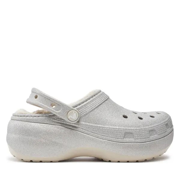 Crocs Natikače Crocs Classic Platform Glitter Lined Clog W 210413 Srebrna