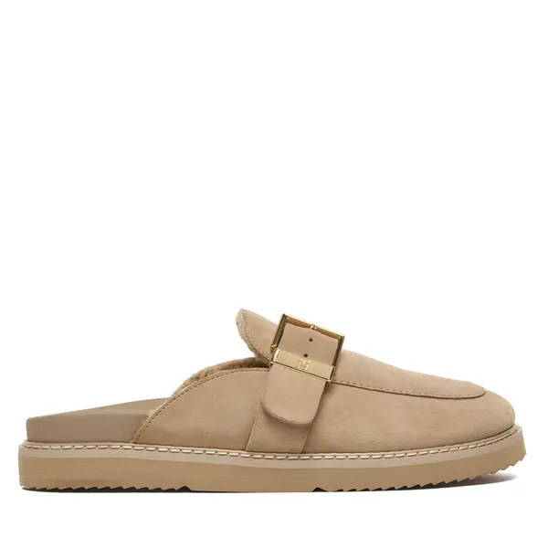 Tommy Hilfiger Natikače Tommy Hilfiger Th Buckle Fur Suede Mule FW0FW09083 Bež
