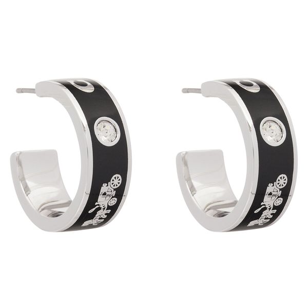 Coach Naušnice Coach Enamel Horse & Carriage Hoop Earrings 37479036RHO003 Crna