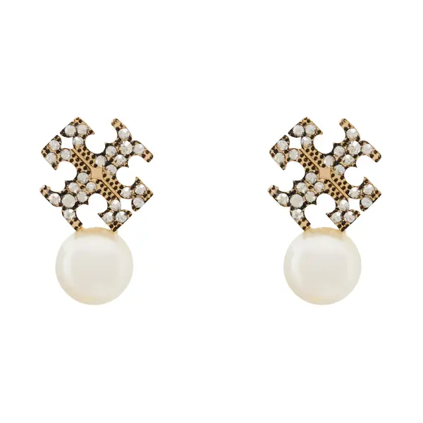 TORY BURCH Naušnice Tory Burch LOGO AND PEARL STUD EARRINGS 184422 Zlatna