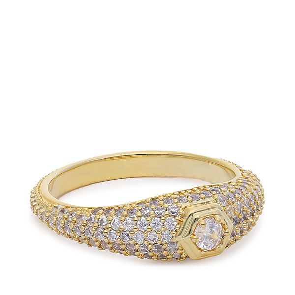 Luv AJ Prsten Luv AJ Pave Hex Signet Ring HOL22-R-PHSR-G Gold