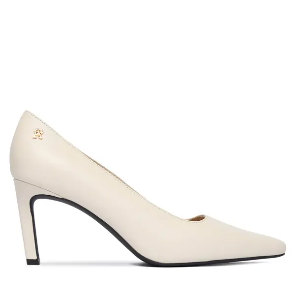 Tommy Hilfiger Salonke Tommy Hilfiger Th Logo Lth Pump Slanted Hl FW0FW09008 Écru