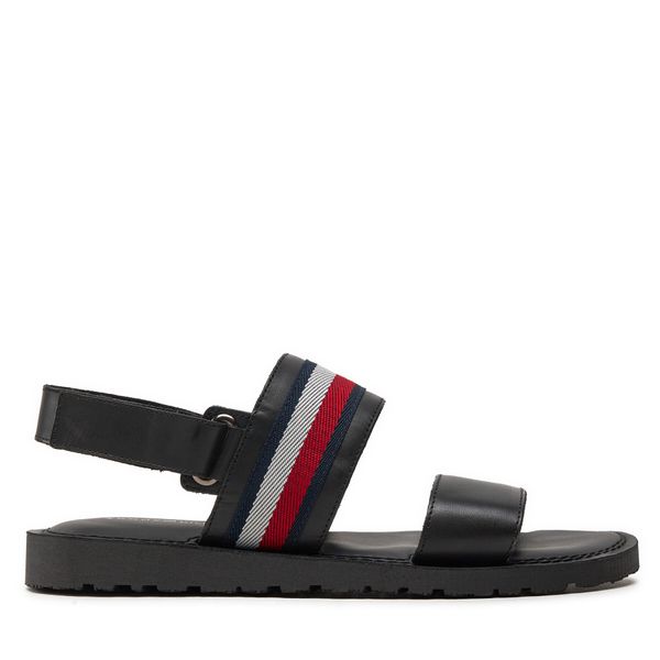 Tommy Hilfiger Sandale Tommy Hilfiger Core Hilfiger Lth Strappy Sandal FM0FM05009 Crna