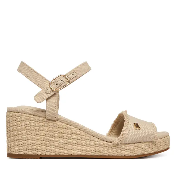 Tommy Hilfiger Sandale Tommy Hilfiger Mid Woven Wedge Espad Fringe FW0FW09470 Bež