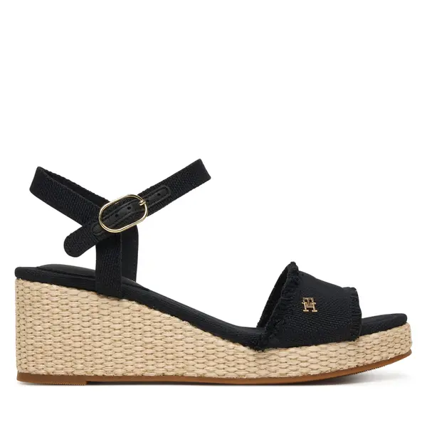 Tommy Hilfiger Sandale Tommy Hilfiger Mid Woven Wedge Espad Fringe FW0FW09470 Crna