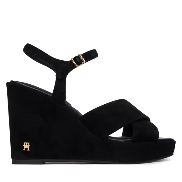Tommy Hilfiger Sandale Tommy Hilfiger Suede Wrapped High Wedge FW0FW09218 Crna