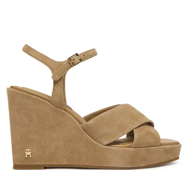 Tommy Hilfiger Sandale Tommy Hilfiger Suede Wrapped High Wedge FW0FW09218 Smeđa