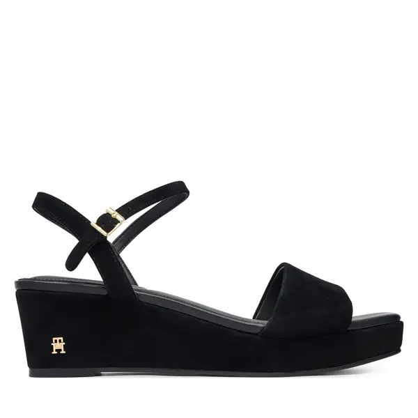 Tommy Hilfiger Sandale Tommy Hilfiger Suede Wrapped Mid Wedge FW0FW09235 Crna