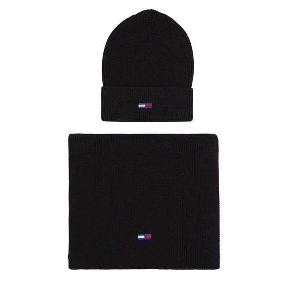 Tommy Hilfiger Set kapa i okrugli šal Tommy Hilfiger Tjw Flag Beanie And Scarf AW0AW15482 Black BDS