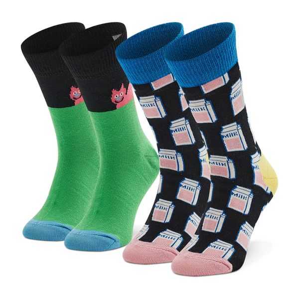 Happy Socks Set od 2 para dječjih visokih čarapa Happy Socks KCAT02-9300 Šarena