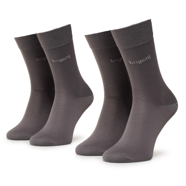 Bugatti Set od 2 para muških visokih čarapa Bugatti 6801 Medium Grey 153