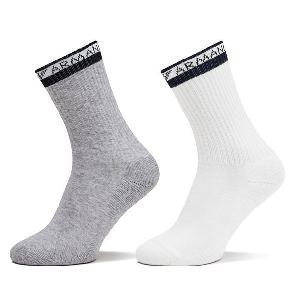 Emporio Armani Set od 2 para ženskih visokih čarapa Emporio Armani 292303 4R227 01848 Grigio Melange/Bianco