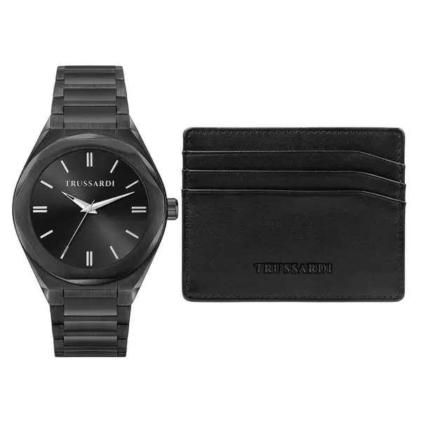 Trussardi Set sat i etui za kartice Trussardi R2453156007 Crna