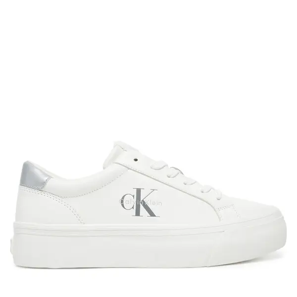 Calvin Klein Jeans Tenisice Calvin Klein Jeans Vulc Flatf Lth Silver Logo Tag YW0YW01877 Bijela