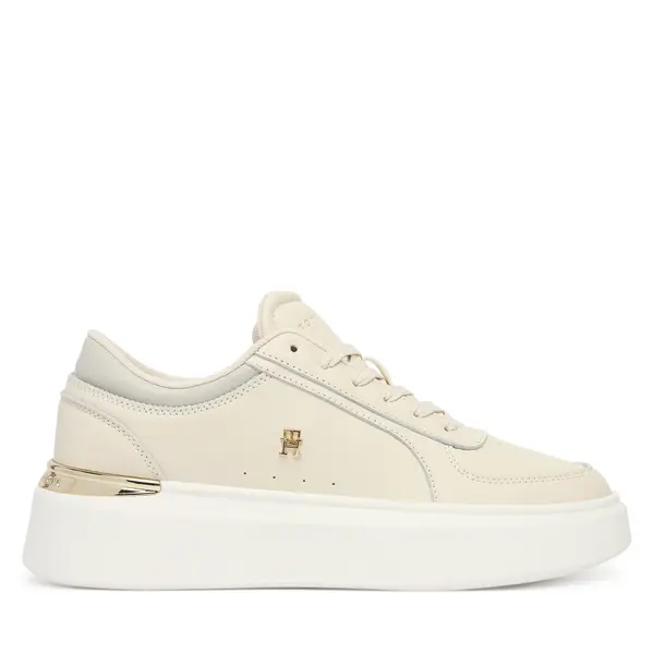 Tommy Hilfiger Tenisice Tommy Hilfiger Shiny Leather Platform Sneaker FW0FW09364 Écru