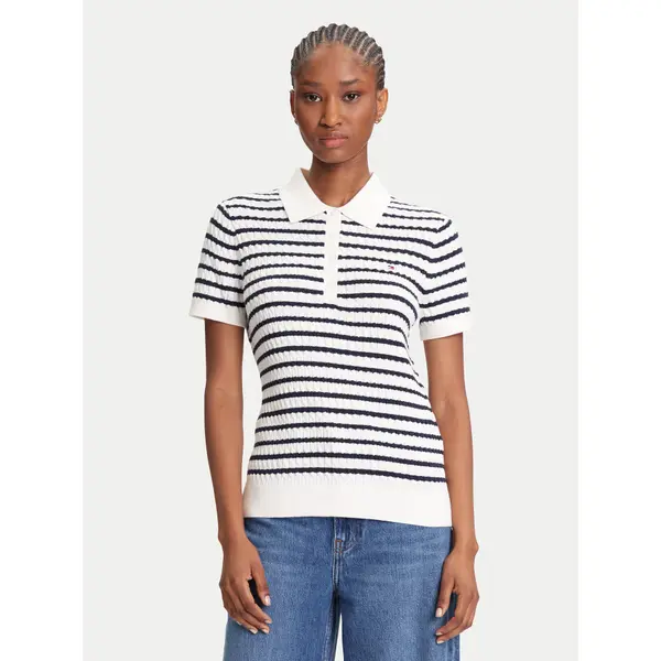 Tommy Hilfiger Tommy Hilfiger Polo Fine WW0WW41474 Krem Regular Fit
