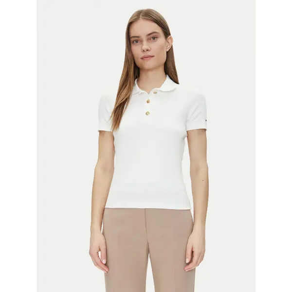 Tommy Hilfiger Tommy Hilfiger Polo Slim Gold Button Polo Ss WW0WW45436 Bijela Regular Fit