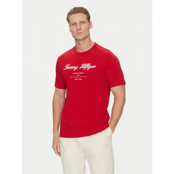 Tommy Hilfiger Tommy Hilfiger T-shirt Script Logo MW0MW33691 Crvena Regular Fit