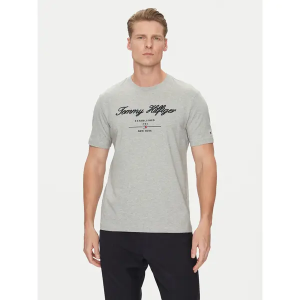 Tommy Hilfiger Tommy Hilfiger T-shirt Script Logo MW0MW33691 Siva Regular Fit