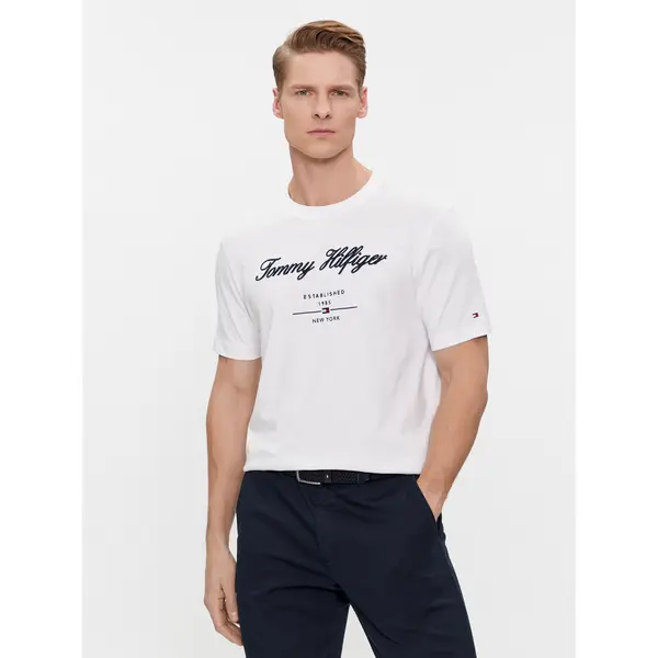 Tommy Hilfiger Tommy Hilfiger T-shirt Script Logo Tee MW0MW33691 Bijela Regular Fit