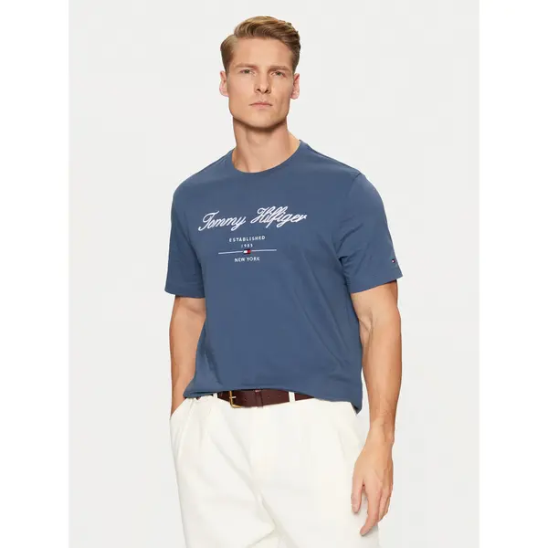Tommy Hilfiger Tommy Hilfiger T-shirt Script Logo Tee MW0MW33691 Plava Regular Fit