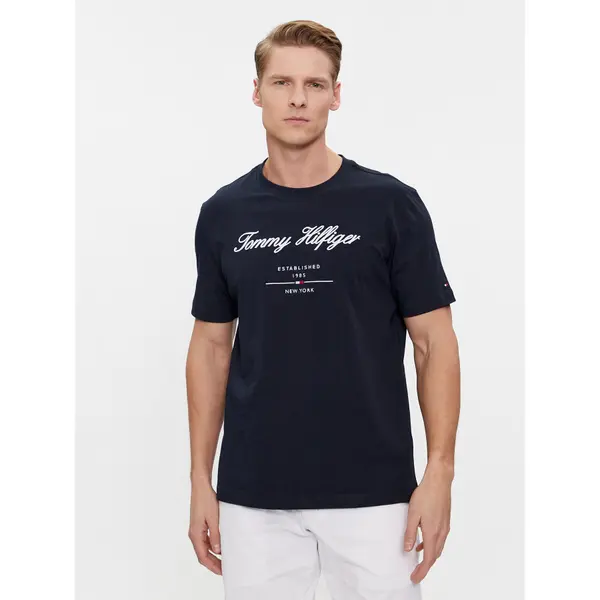 Tommy Hilfiger Tommy Hilfiger T-shirt Script Logo Tee MW0MW33691 Tamnoplava Regular Fit