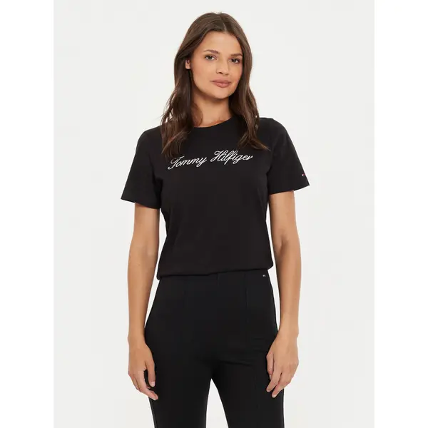 Tommy Hilfiger Tommy Hilfiger T-shirt Script WW0WW43459 Crna Regular Fit