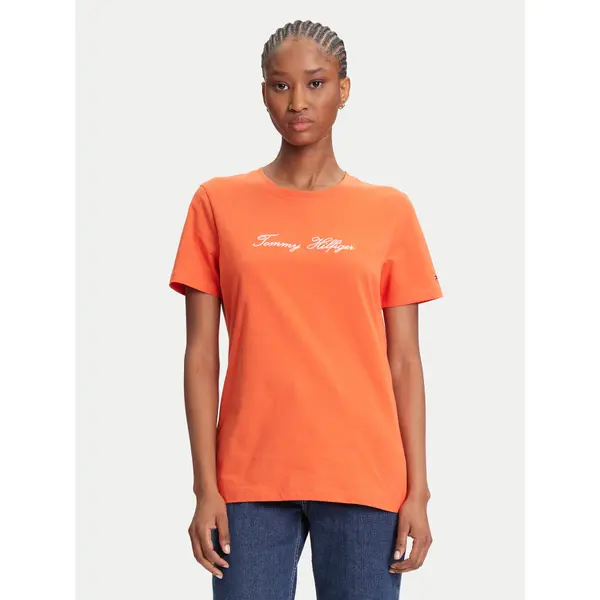 Tommy Hilfiger Tommy Hilfiger T-shirt Script WW0WW45746 Narančasta Regular Fit
