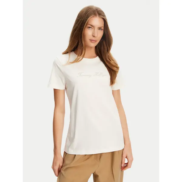 Tommy Hilfiger Tommy Hilfiger T-shirt Script WW0WW47210 Écru Regular Fit
