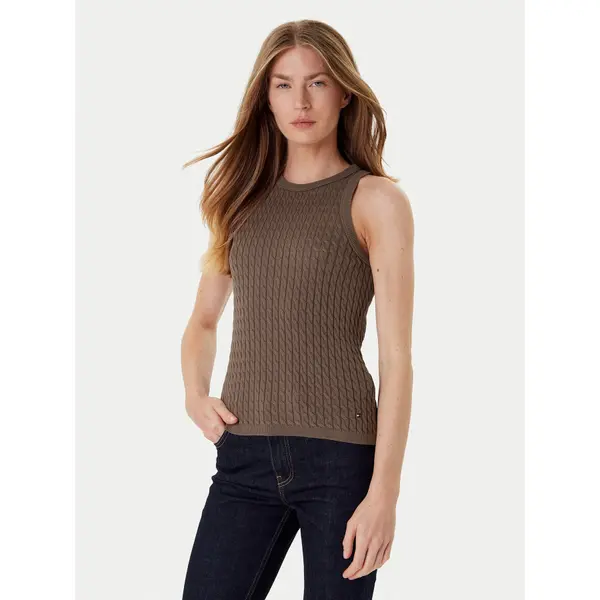 Tommy Hilfiger Tommy Hilfiger Top WW0WW45706 Smeđa Slim Fit