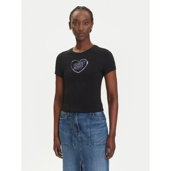 Tommy Jeans Tommy Jeans T-shirt Heart DW0DW21390 Crna Slim Fit