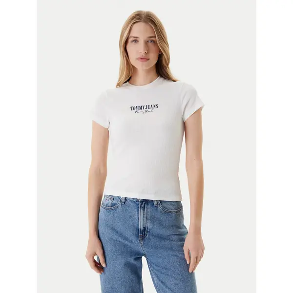 Tommy Jeans Tommy Jeans T-shirt Logo Pointelle DW0DW20899 Écru Slim Fit
