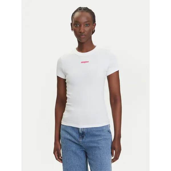 Tommy Jeans Tommy Jeans T-shirt Script Label DW0DW21402 Bijela Slim Fit