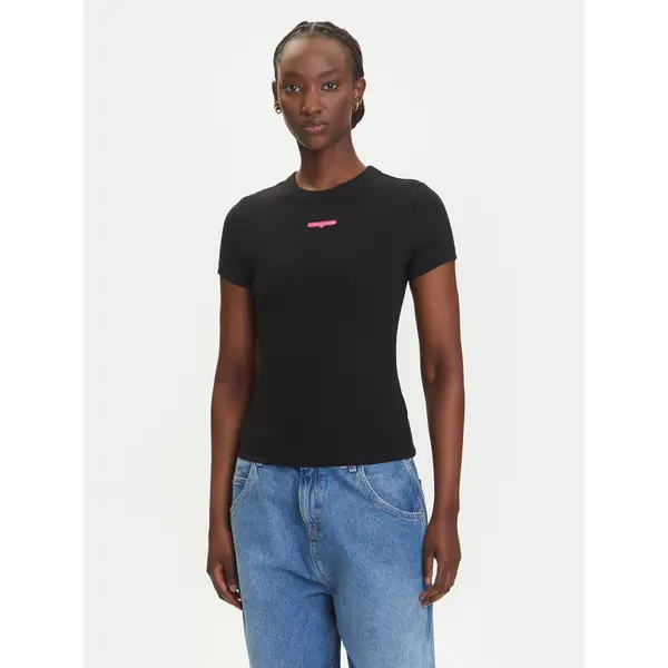 Tommy Jeans Tommy Jeans T-shirt Script Label DW0DW21402 Crna Slim Fit