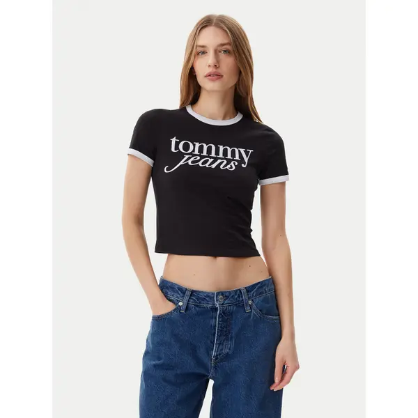Tommy Jeans Tommy Jeans T-shirt Script Ringer DW0DW20631 Crna Slim Fit