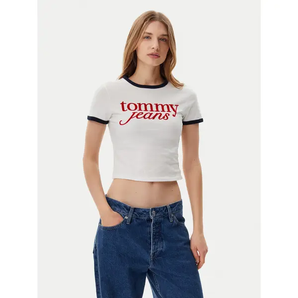 Tommy Jeans Tommy Jeans T-shirt Script Ringer DW0DW20631 Écru Slim Fit