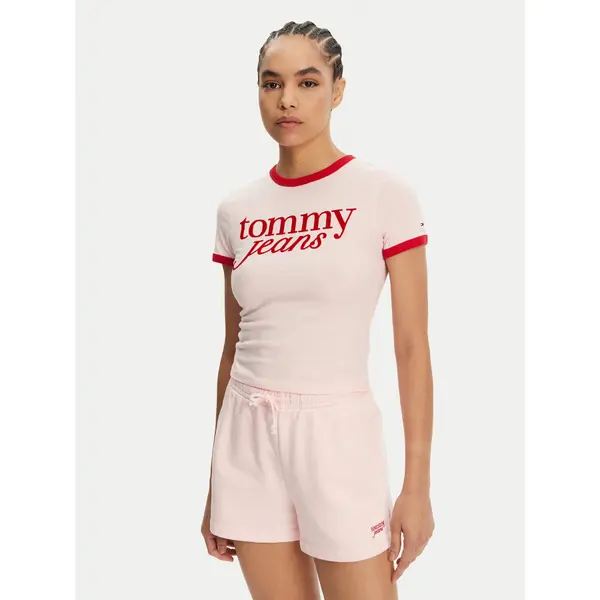 Tommy Jeans Tommy Jeans T-shirt Script Ringer DW0DW20631 Ružičasta Slim Fit