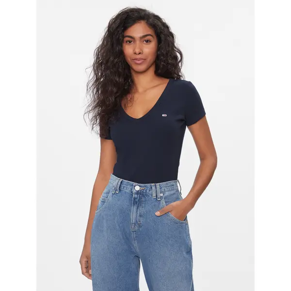 Tommy Jeans Tommy Jeans T-shirt Tjw Slim Essential Rib V Ss DW0DW17385 Tamnoplava Slim Fit