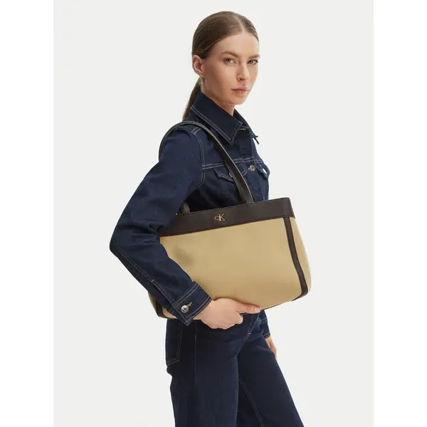 Calvin Klein Torbica Calvin Klein Ck Canvas Medium Tote LV04F3503G Bež