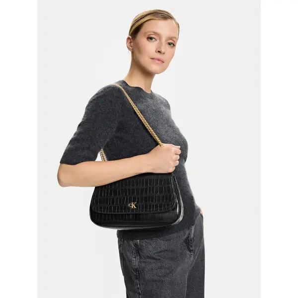 Calvin Klein Torbica Calvin Klein Ck Croc Conv Chain Medium Bag LV04F3284G Crna