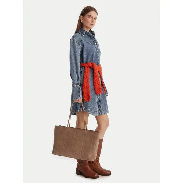 Calvin Klein Torbica Calvin Klein Emblem Aop Embossed Suede Tote LV04F3334G Bež