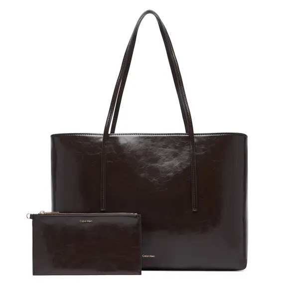 Calvin Klein Torbica Calvin Klein Foil Logo Glossy Tote W/ Pouch LV04F3537G Smeđa