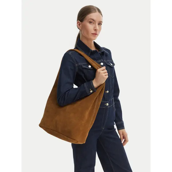 Calvin Klein Torbica Calvin Klein Slouchy Suede Leather Medium Bag LV04F3597G Smeđa