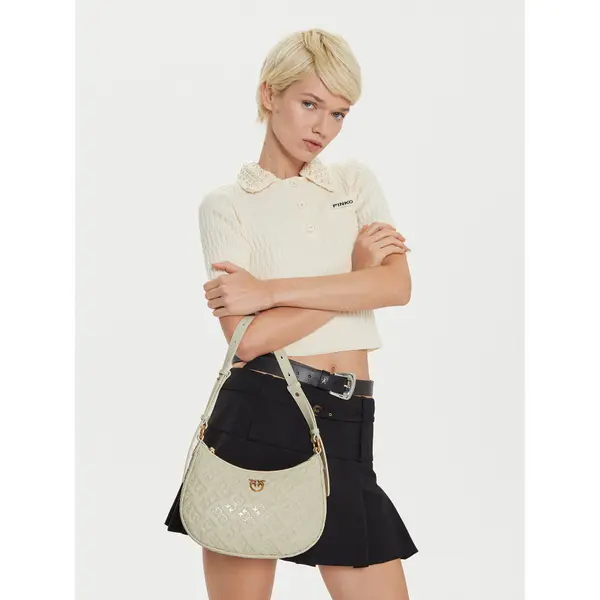 pinko Torbica PINKO Half Moon Mini Fl AI 24-25 PLTT 102790 A1YB Écru