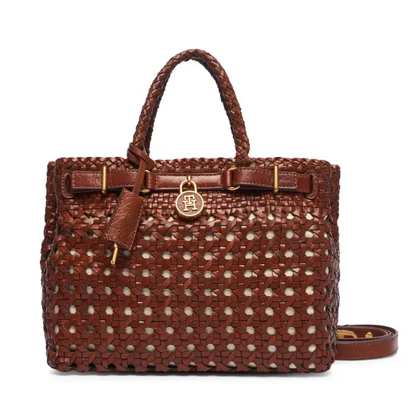 Tommy Hilfiger Torbica Tommy Hilfiger American Icon Mini Tote Braided AW0AW18734 Smeđa