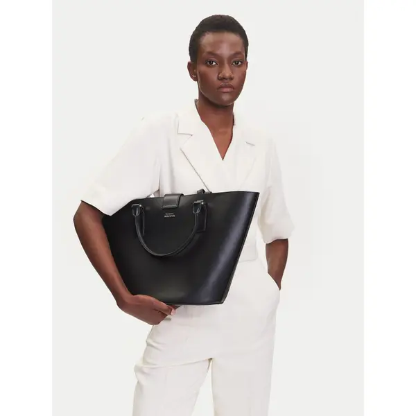 Tommy Hilfiger Torbica Tommy Hilfiger Heritage Leather Tote AW0AW17209 Crna