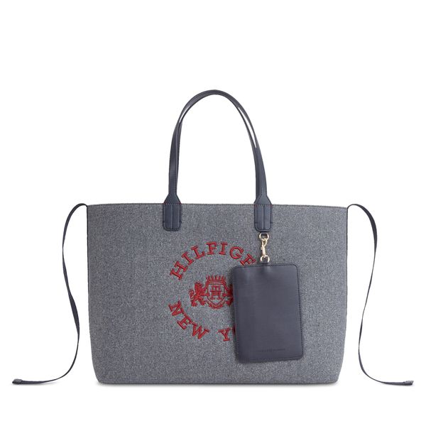 Tommy Hilfiger Torbica Tommy Hilfiger Iconic Tommy Tote Wool Logo AW0AW15576 Grey Line PSE
